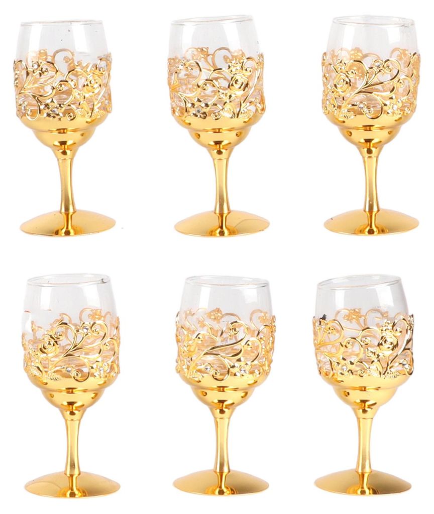 6-teiliges Set Vintage-Weingläser mit Blumen-Prägemuster, transparentes Glas, Wasserkelche