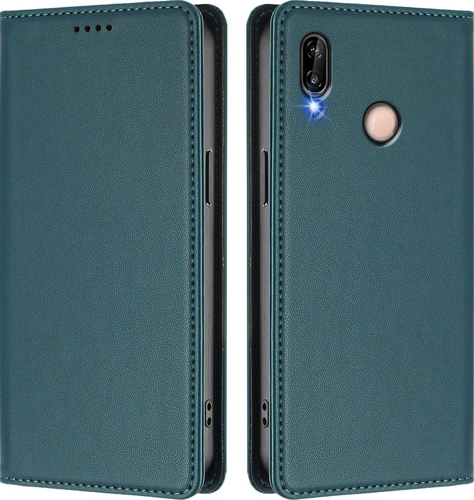Handyhülle für Huawei P20 Lite, Kunstleder Klapphülle Stoßfeste Magnetische Hülle mit Ständer Grün