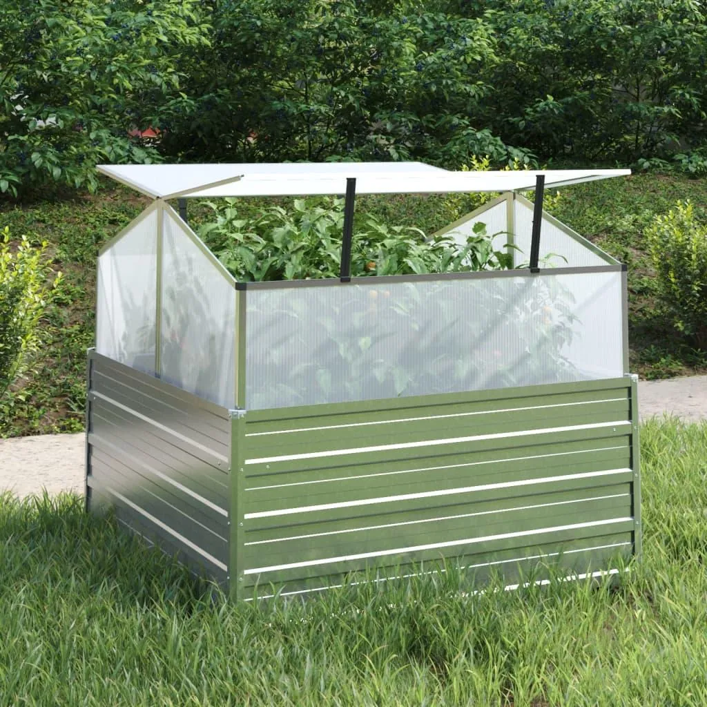 Plateau de jardin avec serre 100x100x85 cm argenté pour vos semis