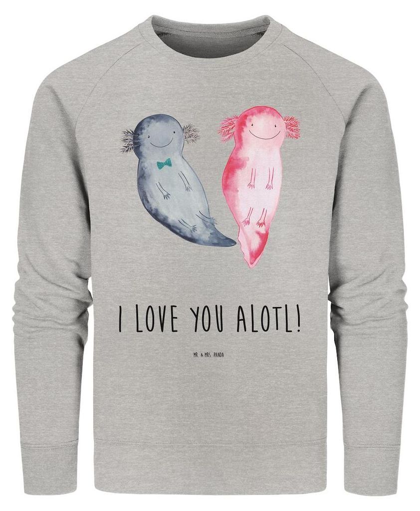 Mr. & Mrs. Panda Baumwoll Pullover Axolotl Liebe Größe XS - Heather Grey - Geschenk, Valentinstag, Sweater, für Frauen, Freundin, Pulli, Jahrest...