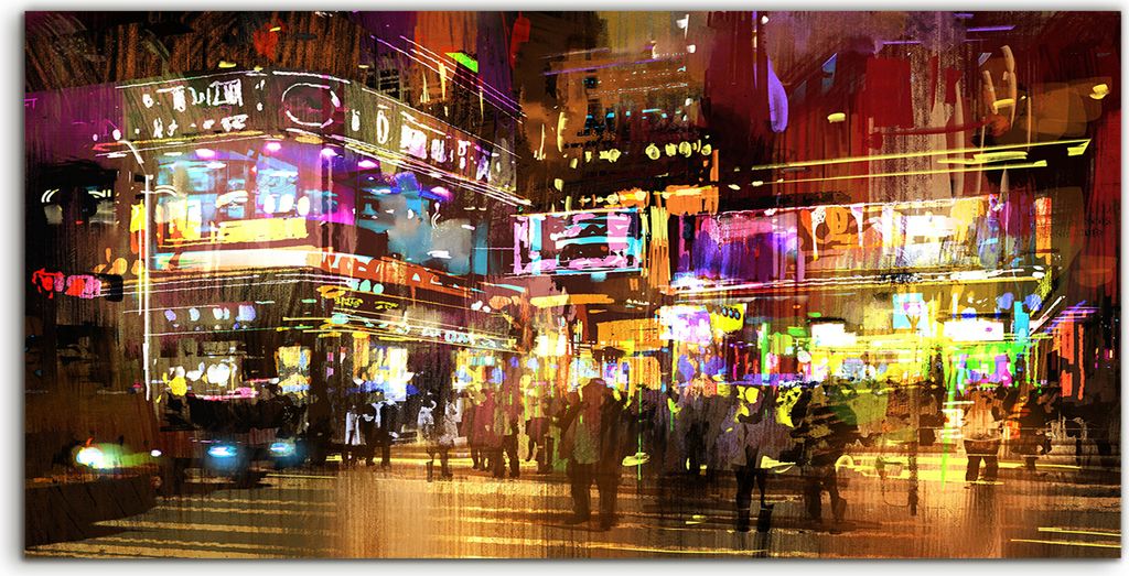 Coloray Acrylbild 100x50 Wandbild Acrylbilder Deko moderne Stadt Straße bunte Nacht