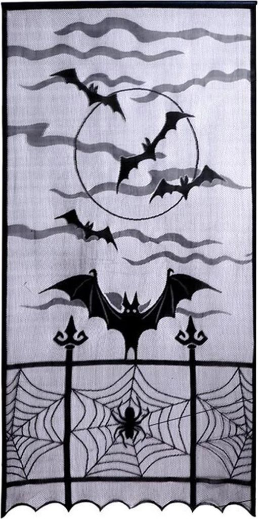 Halloween-Tischdecken-Dekoration, schwarzer Spitzen-Tischläufer, runde Spinnennetz-Tischdecke, Kaminsims, Schal, Lampenschirm, Fledermaus-Wandaufk...
