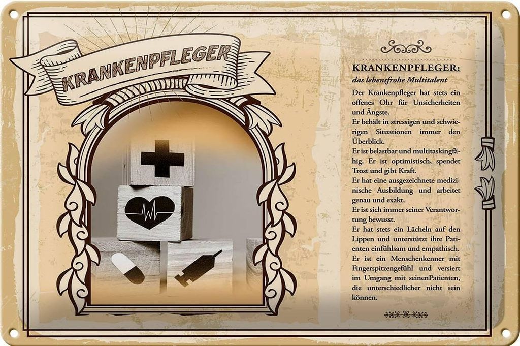 Blechschild Berufe 30x20cm Krankenpfleger belastbar Kraft