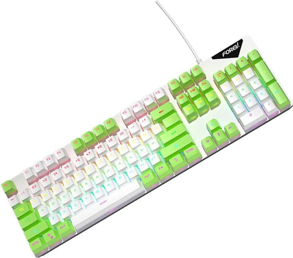 Clavier mécanique de jeu USB bicolore blanc et vert à 104 touches - 2