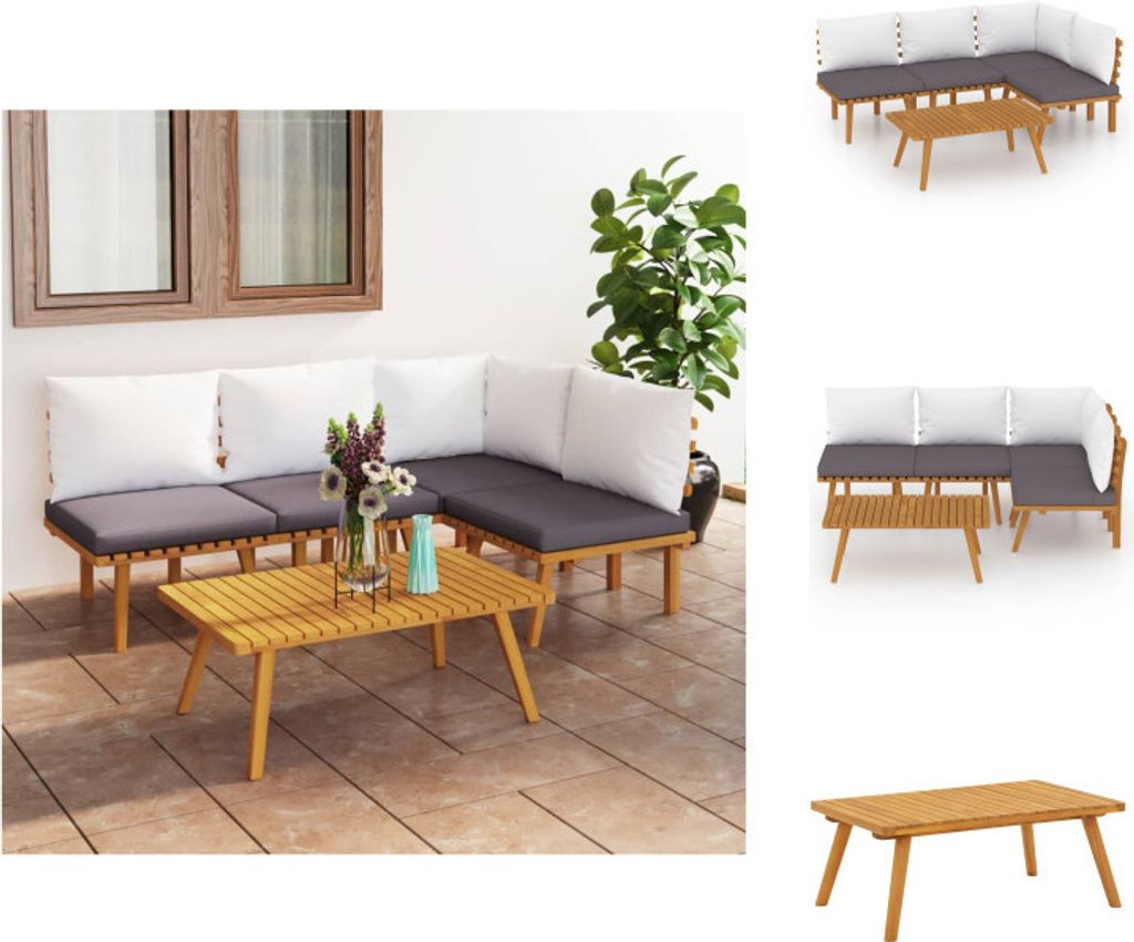 vidaXL 5-tlg. Garten-Lounge-Set mit Kissen Massivholz Akazie - Gartenmöbel-Sets