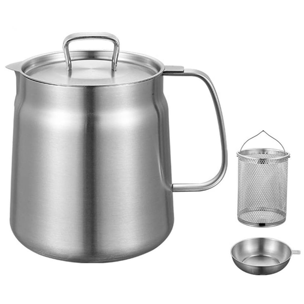 Ölabscheider Topf 2L aus Edelstahl – Mini-Fettbehälter mit Sieb, Griff & Deckel, Fettfilter für Braten, Kochen & Aufbewahren
