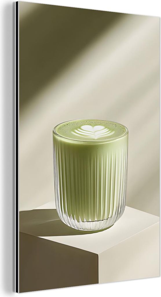 MuchoWow Wanddekoration Metall Metallbild Wandkunst 100x150 cm Matcha - Glas - Grün - Minimalistisch MuchoWow Aluminium Gemälde - Bild