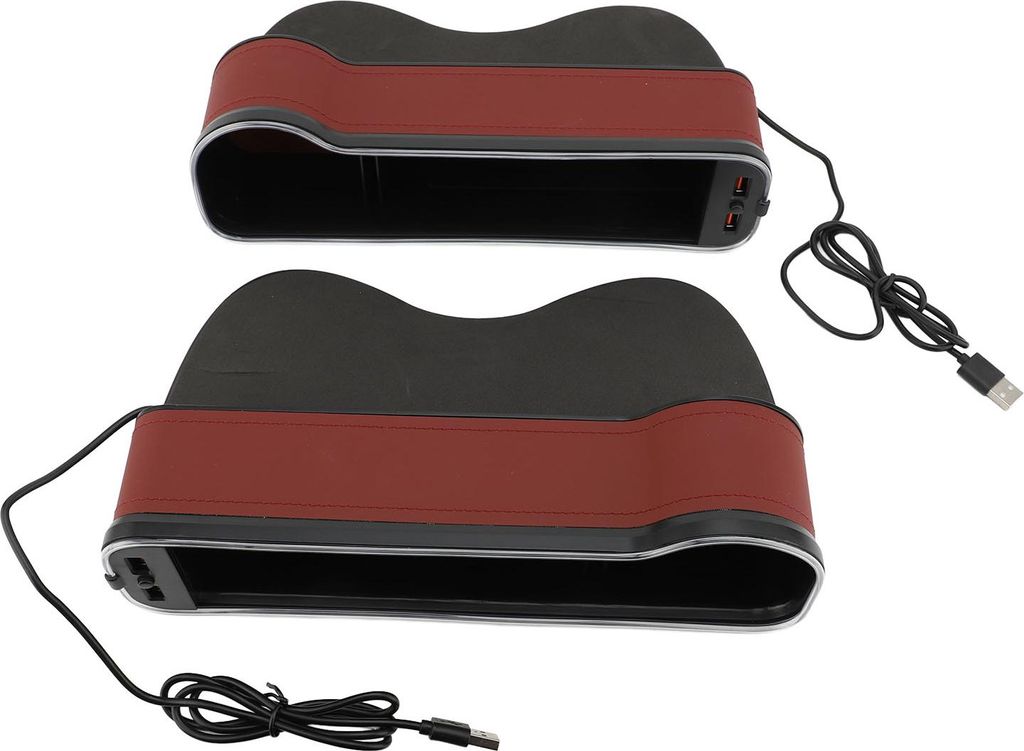 Autositz-Lückenfüller-Organizer, multifunktionale seitliche Aufbewahrungsbox mit USB-Ladegerät für Umgebungslicht, Rot