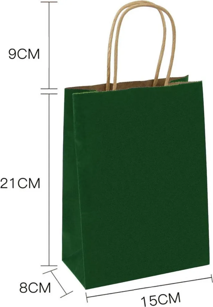 Sacs Cadeaux Verts 15x8x21 cm : Emballage Robuste et Écologique pour Fêtes