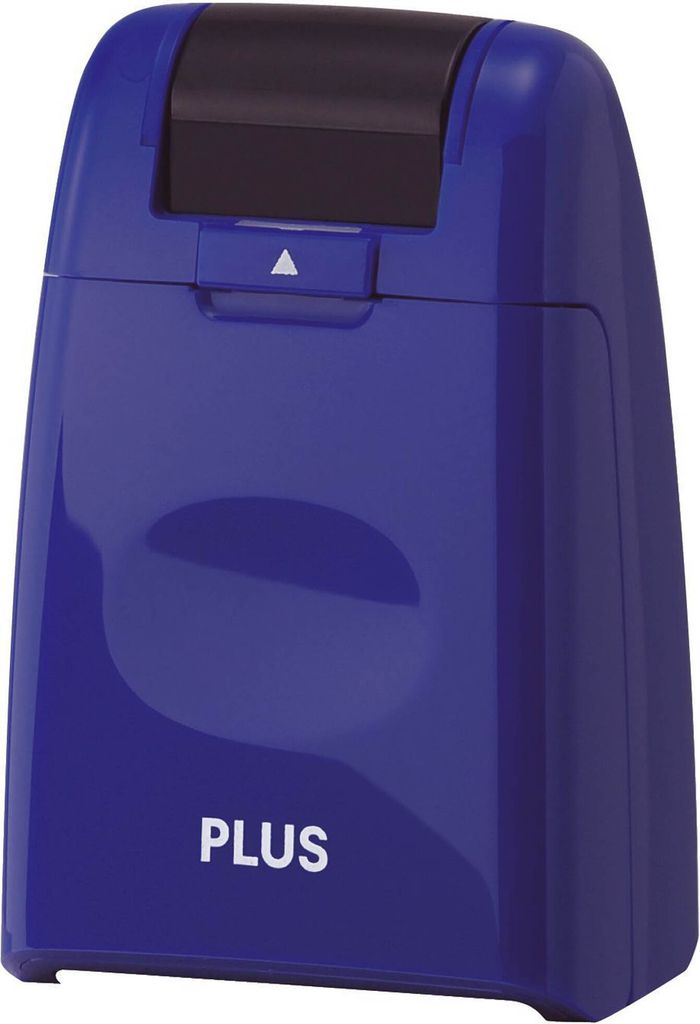 A blue privacy stamp with a black roller on top.
