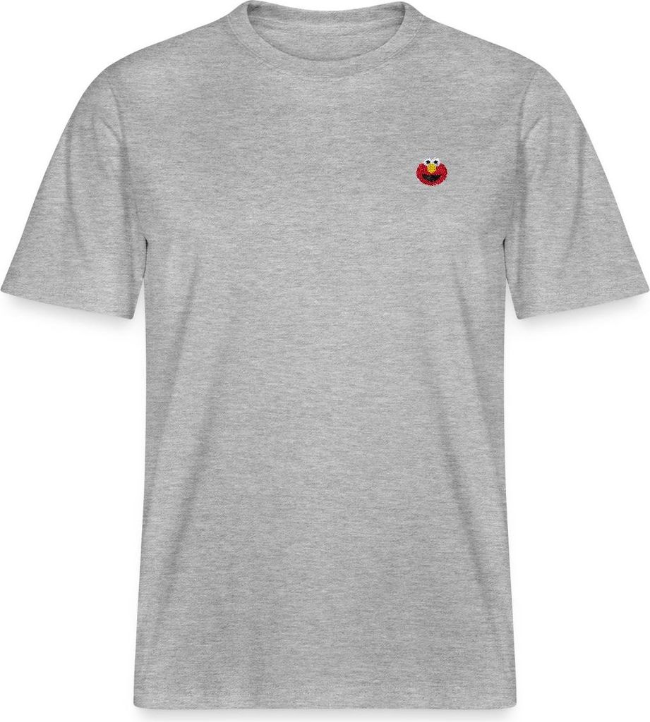 Spreadshirt Sesamstraße Elmo Gesicht Stick Relaxed Fit Uni T-Shirt, S, Grau meliert
