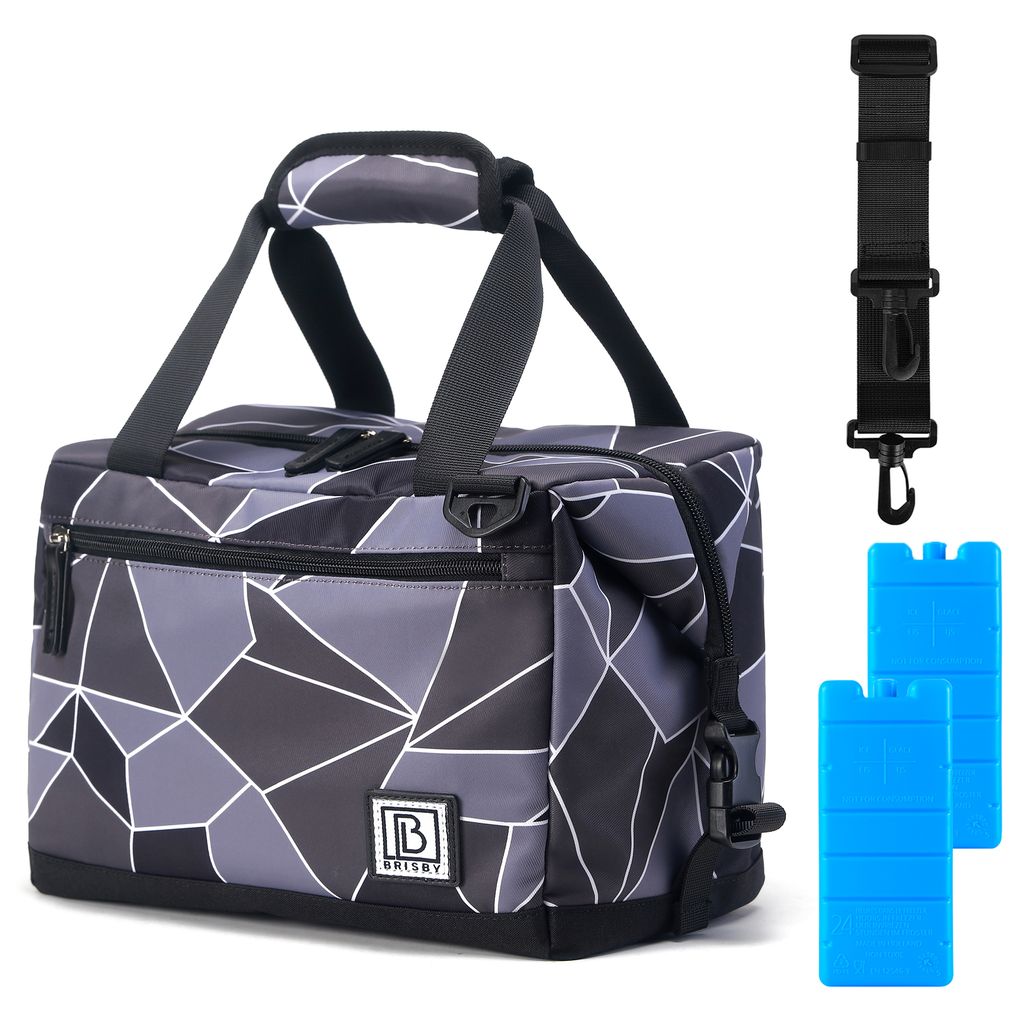 Brisby Kühltasche – Lunchtasche – 12 l – 4-lagige Isolierung – Abstraktes Grau und Schwarz