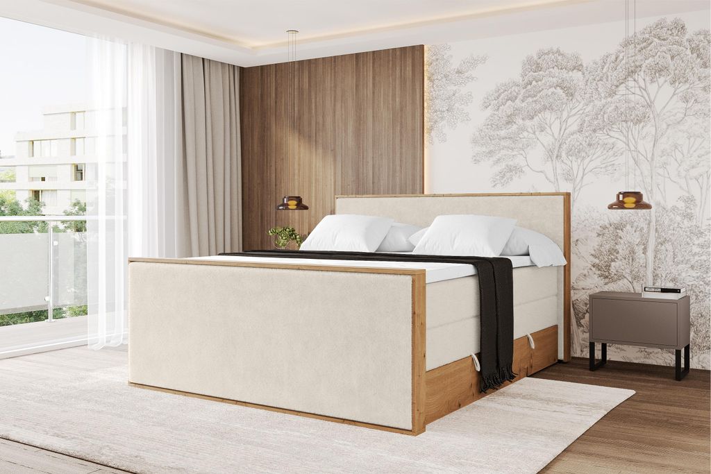 ALTDECOR BOXSPRINGBETT mit 2xBettkasten und Lattenrost, Topper, Boxbett, Polsterbett mit Bettkasten mit Stauraum und Kopfteil mit Matratze H3/H4 - ...