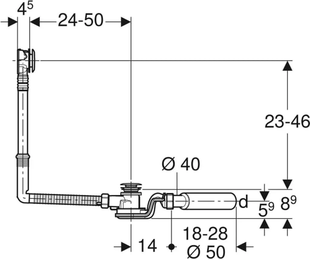 Sifone Vasca Geberit d52 PushControl - Lunghezza 50cm - Affidabile - 2