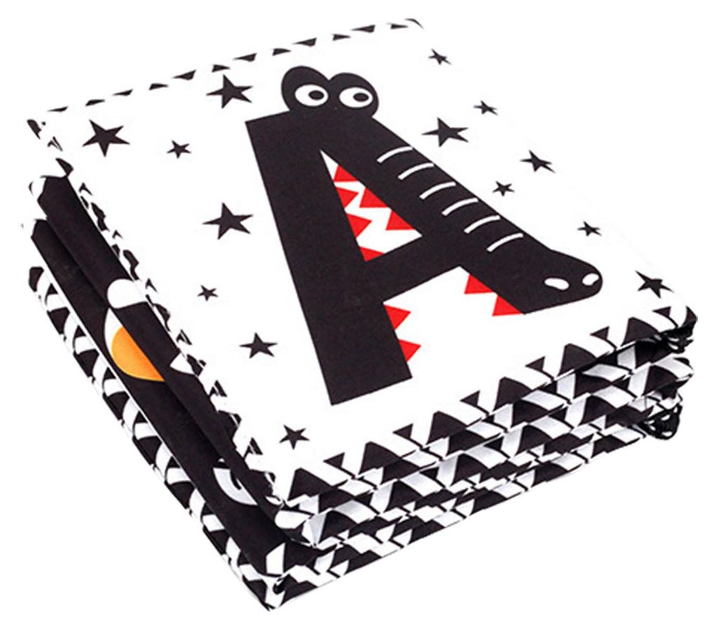 Baby-Stoffbuch, frühes Bildungsspielzeug, reißfeste, weiche Bücher für Kleinkinder, schwarze und weiße Buchstaben