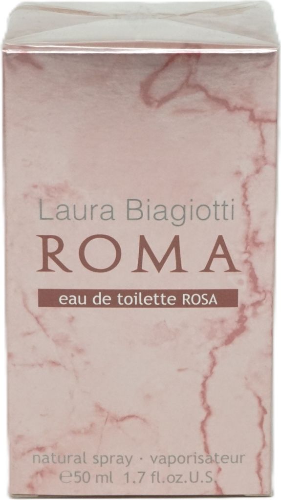 A product box for Laura Biagiotti Roma Rosa Eau de Toilette.