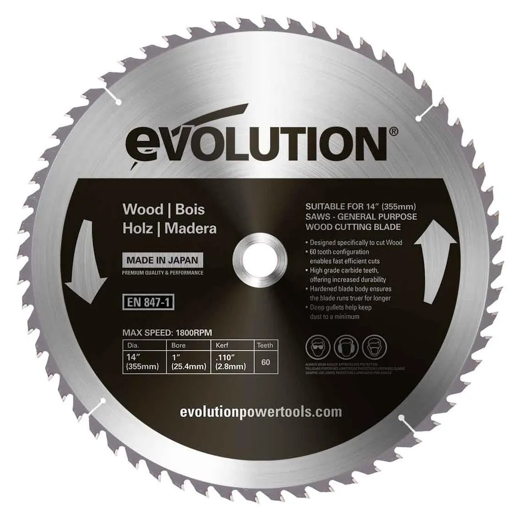 Lame 355mm Widia 60 dents haute résistance Evolution pour scies à bois