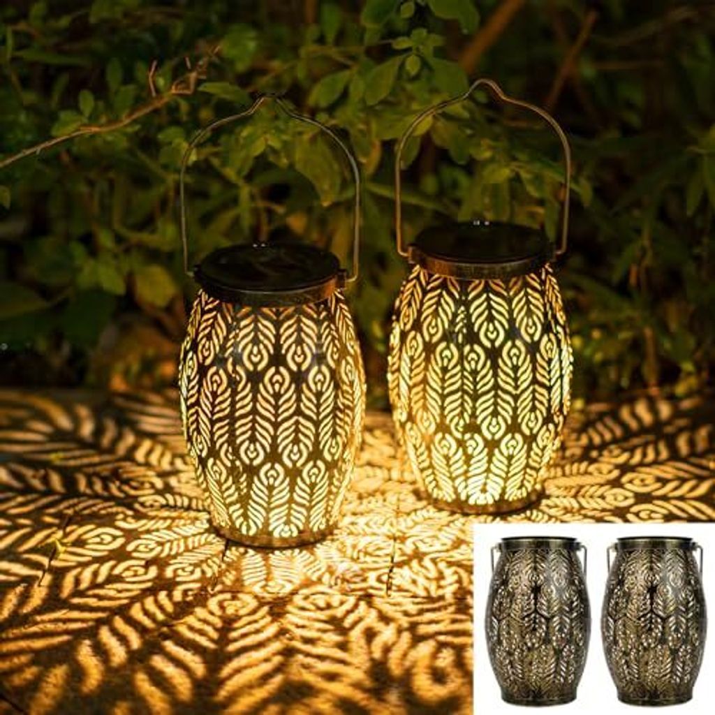 Joycreator LED Solar Lantern Outdoor -Gebrauch, Pack 2, Metalllaternen hängen / stehend, IP65 wasserdichte Lichter Garten Orientalische Balkon Bau...