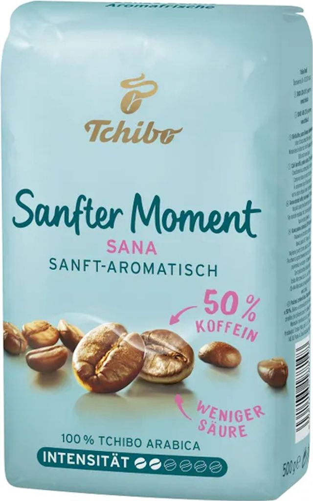 Tchibo Sana Sanfter Moment | 50% entkoffeinierte Kaffeebohnen | mild & säurearm | 500g