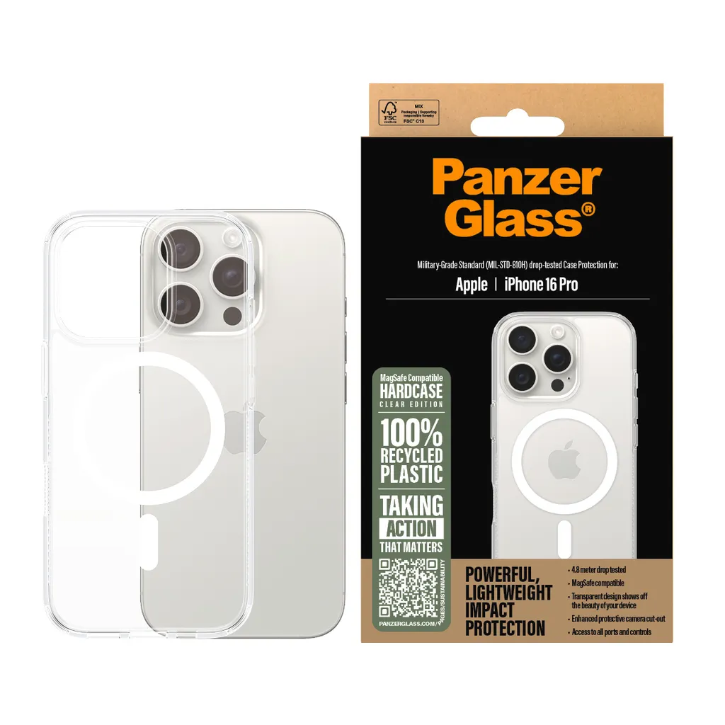 PanzerGlass ® HardCase Trasparente w. MagSafe bianco per iPhone 16 Pro