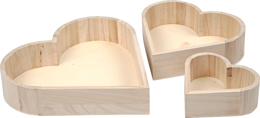 Creativ Company Holzschalen Herzform Set Dekoration 3 Stück 13-25 cm