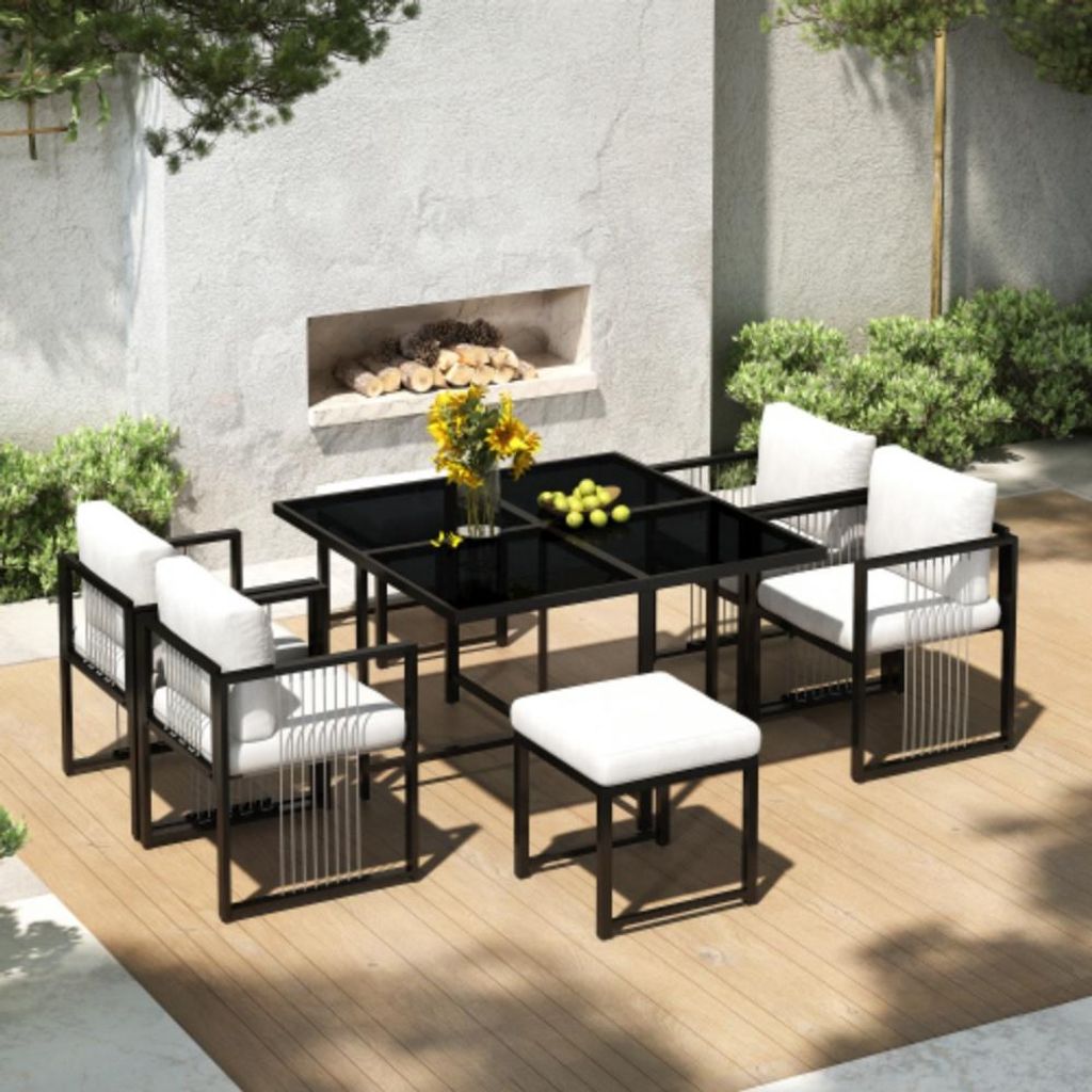 Gartenmöbel-Set, 7-teiliges Esstisch- und Stuhlset für den Außenbereich, Tisch