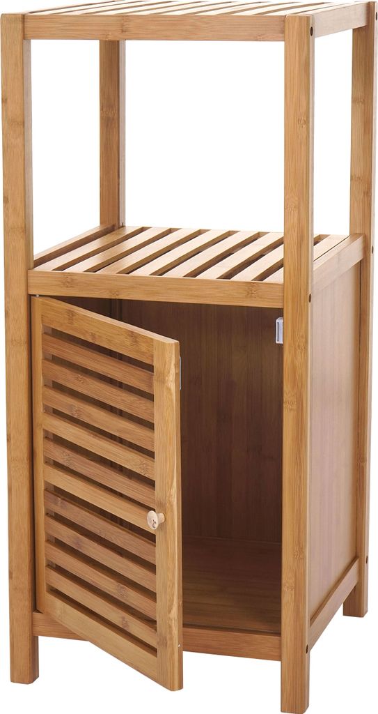 Badregal HWC-B18 Bambus 80x36x34cm mit Tr | Badschrank
