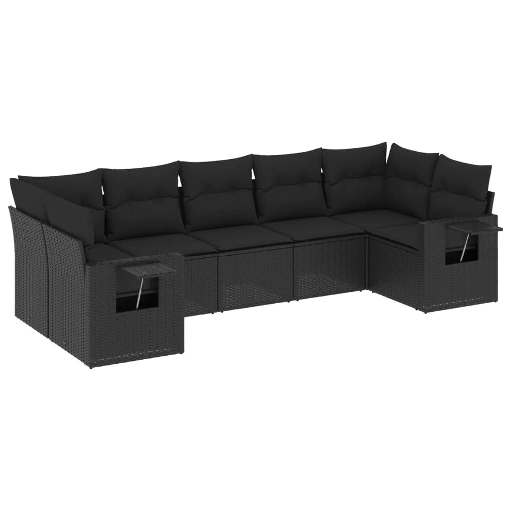 vidaXL 7-tlg. Garten-Sofagarnitur mit Kissen Schwarz Poly Produktbild 