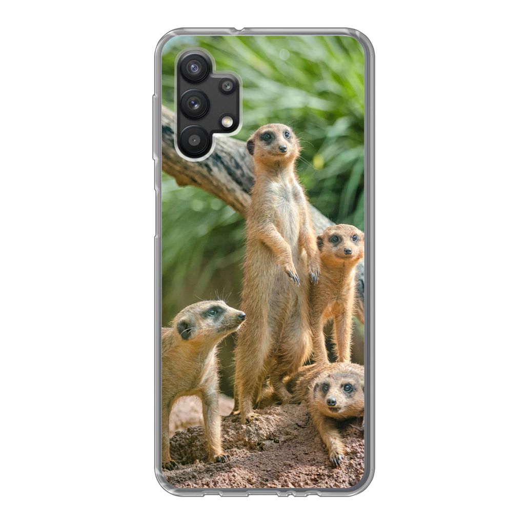 MuchoWow Handyhülle Schutzhülle Hülle für Samsung Galaxy A32 5G Familie - Tiere - Erdmännchen Silikon Softcase Handy Hülle - Softcase