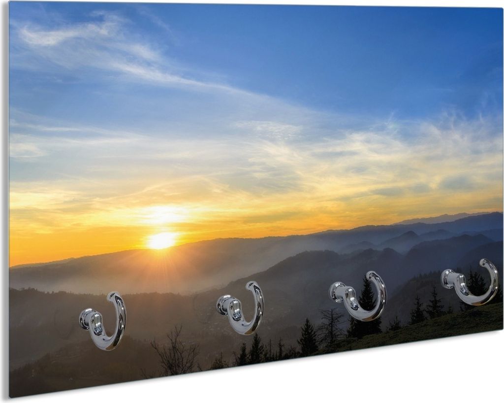Wallario Schlüsselbrett aus Glas, Motiv: Sonnenaufgang über dem Schwarzwald, 30 x 20 cm mit 4 Haken