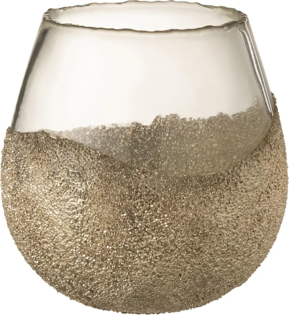 J-Line Porte-bougies à chauffe-plat Demi-perles Doré Verre Rond Large