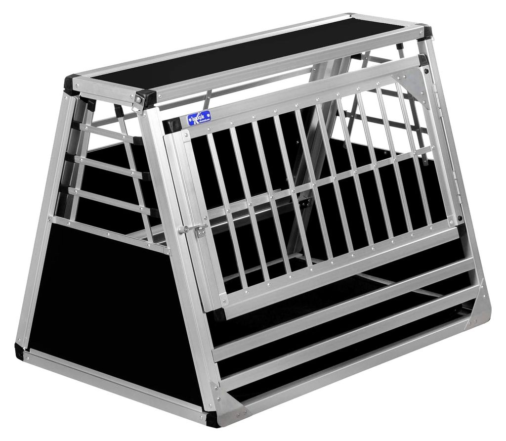 Transportbox N60 – Aluminium Hundebox 58×86×63 cm – Hundetransportbox mit Notausstieg für sicheres Reisen im Kofferraum