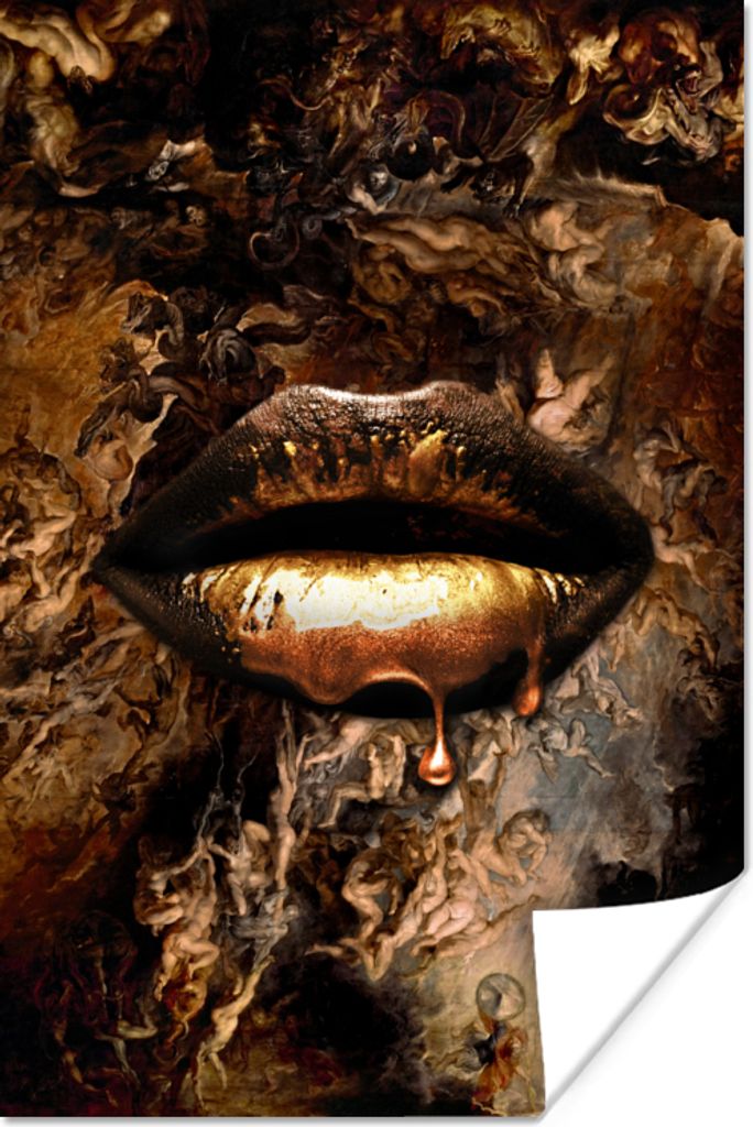 MuchoWow Poster Gold - Lippen - Luxus 80x120 cm - Papierdruck