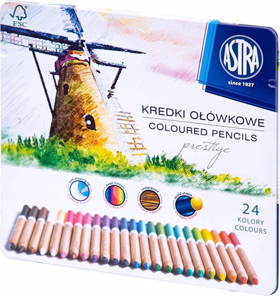 Astra Zedernholzstifte, 24 Farben, Metallverpackung, Produktbild 