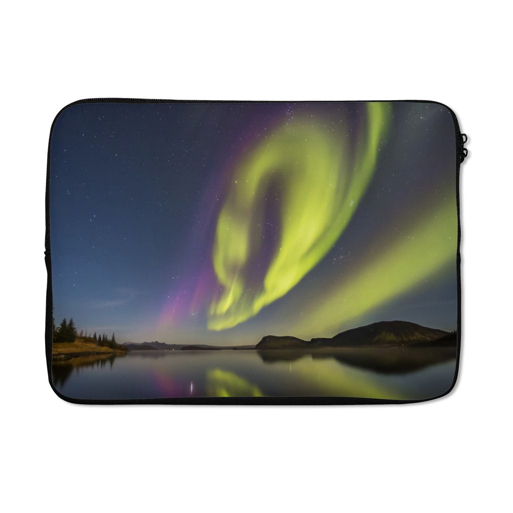 MuchoWow Laptop Hülle 14 ZollNordlichter - Schweden - Lila - Wasser - Grün Laptoptasche - Laptoptasche - Stoßsicher - Schutzhaube