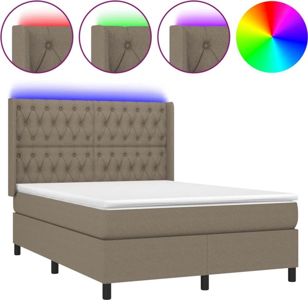 vidaXL Boxspringbett mit Matratze & LED Taupe 140x190 cm Stoff