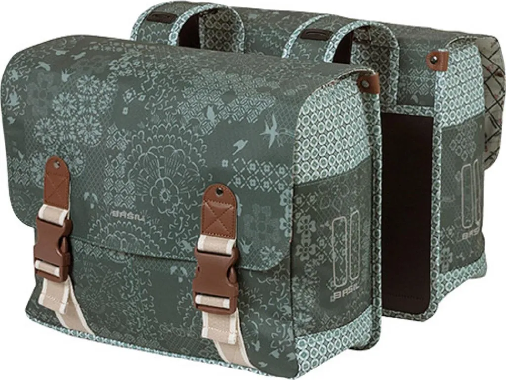 Sacoche Vélo Double 35L Imperméable Basil Bohème Vert avec Sonnette Ding