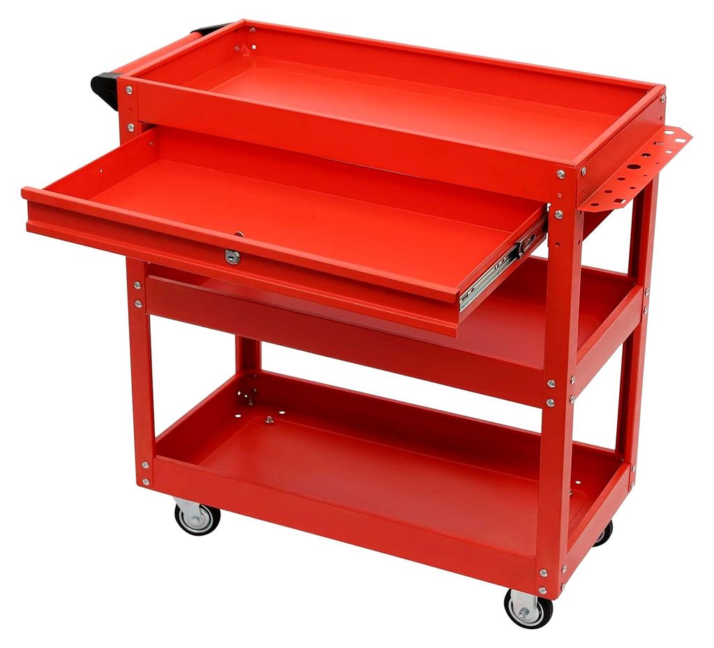 Werkzeugwagen mit 3 Etagen, Tragfähigkeit von 150 kg, Arbeitswagen für Garage, Werkstatt, Küche, 76,3 x 35,3 x 83,5 cm