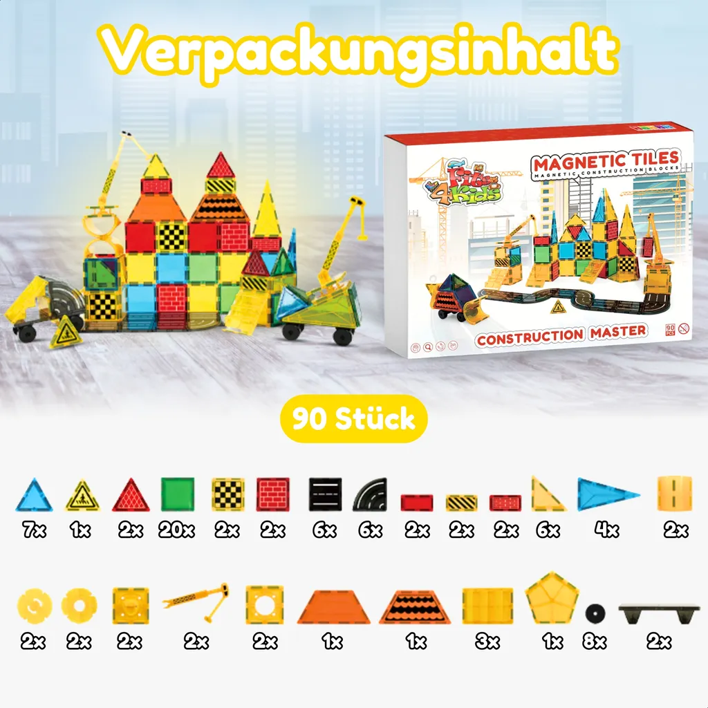 Dalles Magnétiques STEM 90 Pièces - Kit de Construction Ultra Robuste - 2