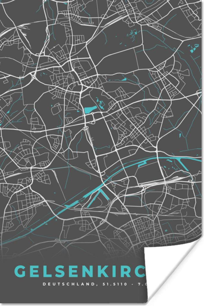 MuchoWow Poster Deutschland - Blau - Gelsenkirchen - Stadtplan - Karte 20x30 cm - Papierdruck