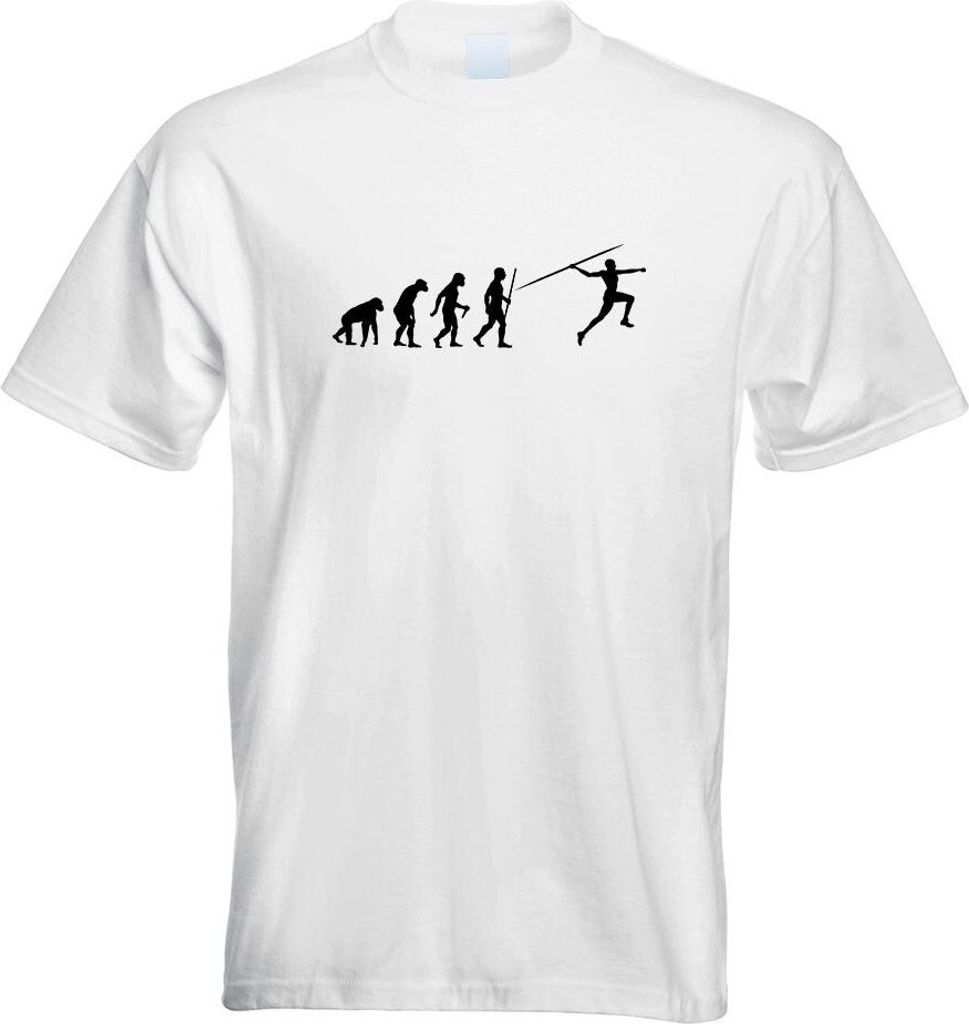 Kiwistar - T-Shirt - Weiss - Speerwurf Evolution Motiv Bedruckt Funshirt Design Print - mit Motiv Bedruckt - Funshirt Design - Sport - Freizeit - H...