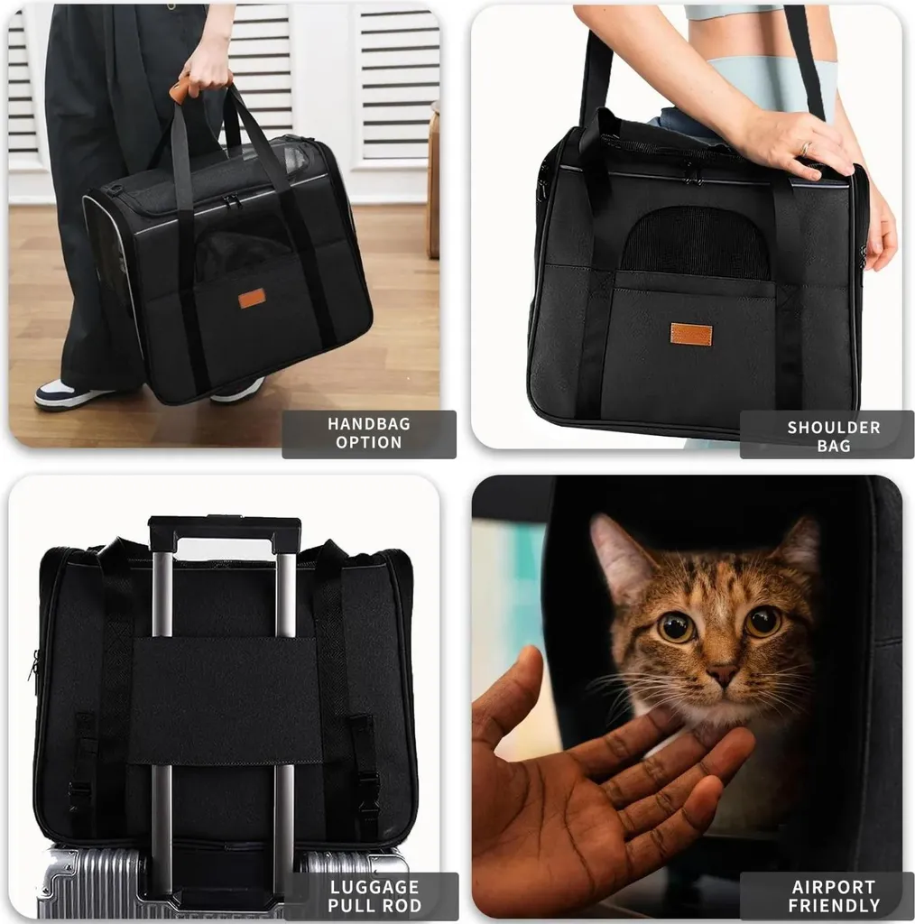Borsa a Tracolla Nera per Cani e Gatti - Design Elegante e Funzionale - 8