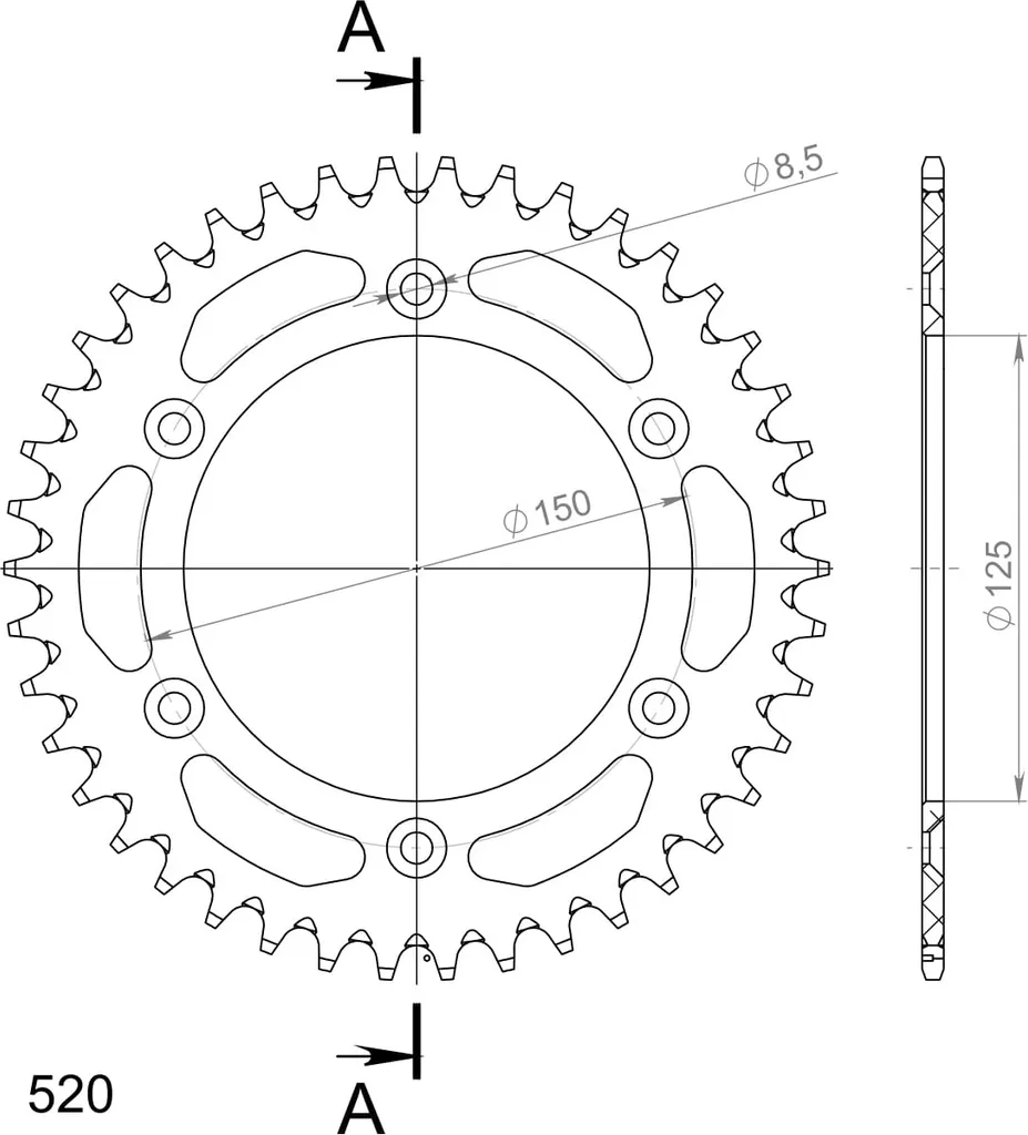 Couronne Supersprox 520 Alu 42 Dents Bleue RAL-990:42-BLU pour Moto