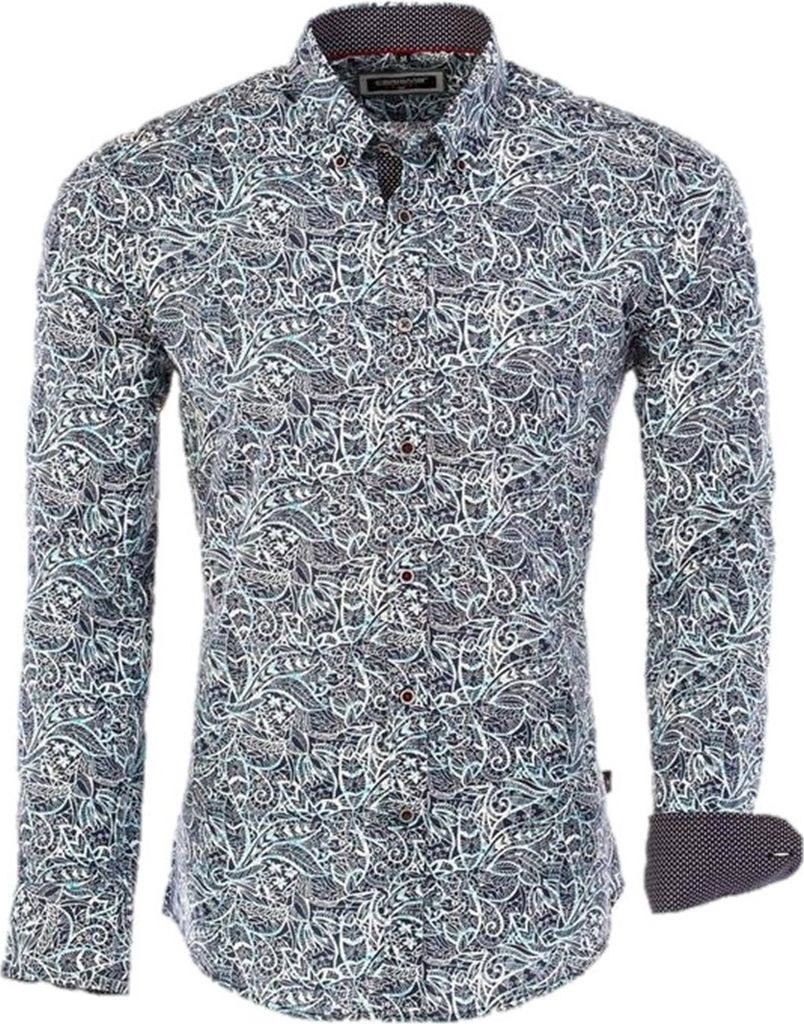 Brandneu Designer Hemd CARISMA Navy Muster CRM8419 L Produktbild 