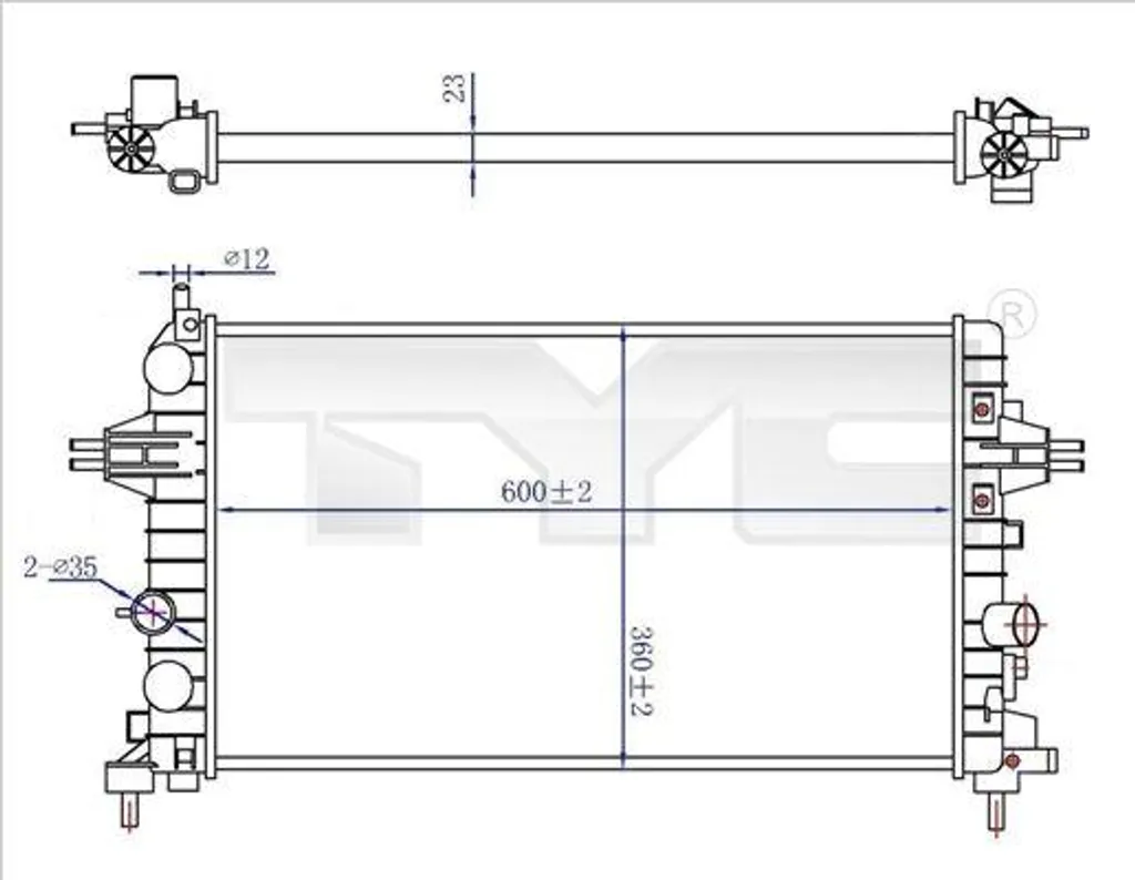 TYC 725-0036-R Radiateur Moteur OE 1300266 pour Astra H et Zafira B