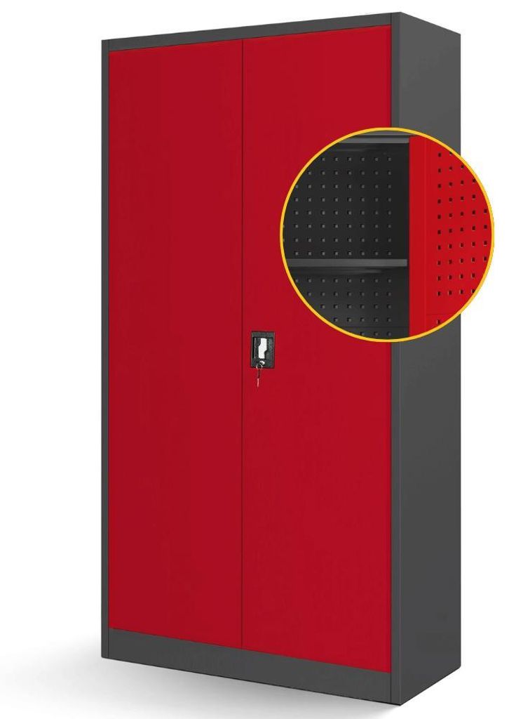 Werkzeugschrank mit Lochwand BRUNO 5 Ebenen Abschließbar | Metallschrank mit Werkzeugwand Werkstattschrank Perforierte Rückwand 185x92x50cm Anthr...