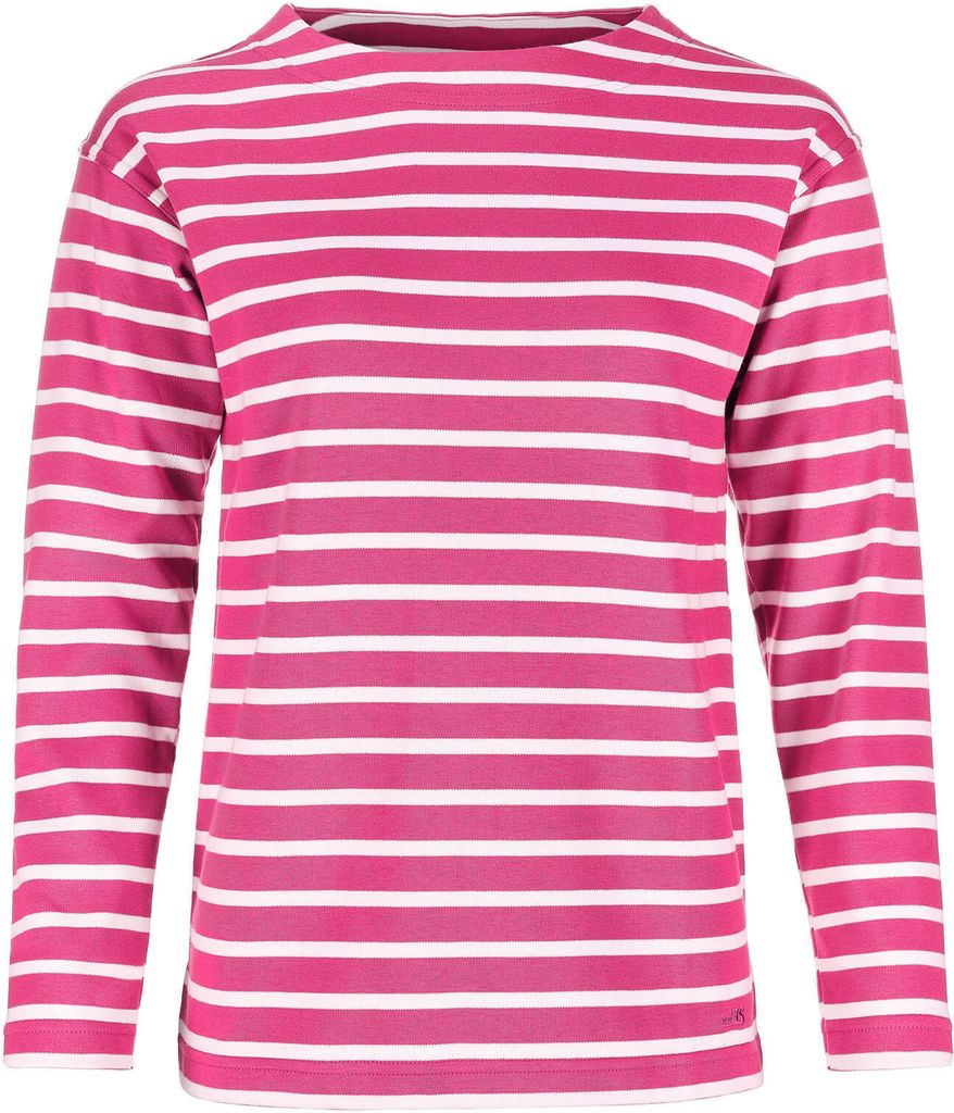 modAS Damen Shirt Bretonisches Damenshirt mit U-Boot Ausschnitt - Ringelshirt Streifenshirt Langarmshirt mit Streifen aus Baumwolle in Magnolia-Wei...