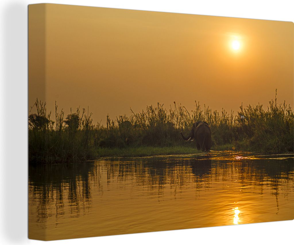 OneMillionCanvasses - Leinwandbilder - 140x90 cm, Sonnenuntergang entlang des Sambesi-Flusses im Lower Zambezi National Park, Wandbilder Kunstdru...