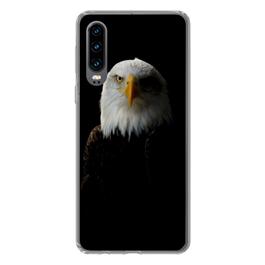 MuchoWow Handyhülle Schutzhülle Hülle für Huawei P30 Adler - Vogel - Schwarz Silikon Softcase Handy Hülle - Kartenbesitzer
