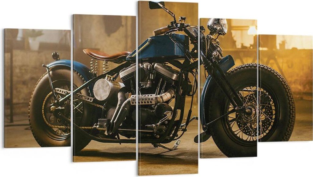 Bild auf Leinwand - Leinwandbild - 5 Teile - Harley-Davidson Motorrad Motor - 160x85cm - Wand Bild - Wanddeko - Wandbilder - Leinwanddruck - Bilder...